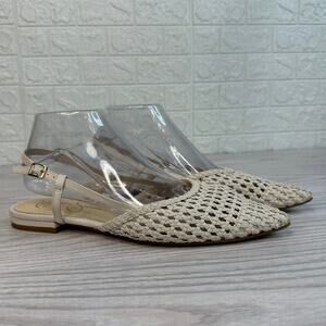 Jessica Simpson Heels Pointed Toe Slingback Woven Beige WMNS 8.5 Dressy Chic